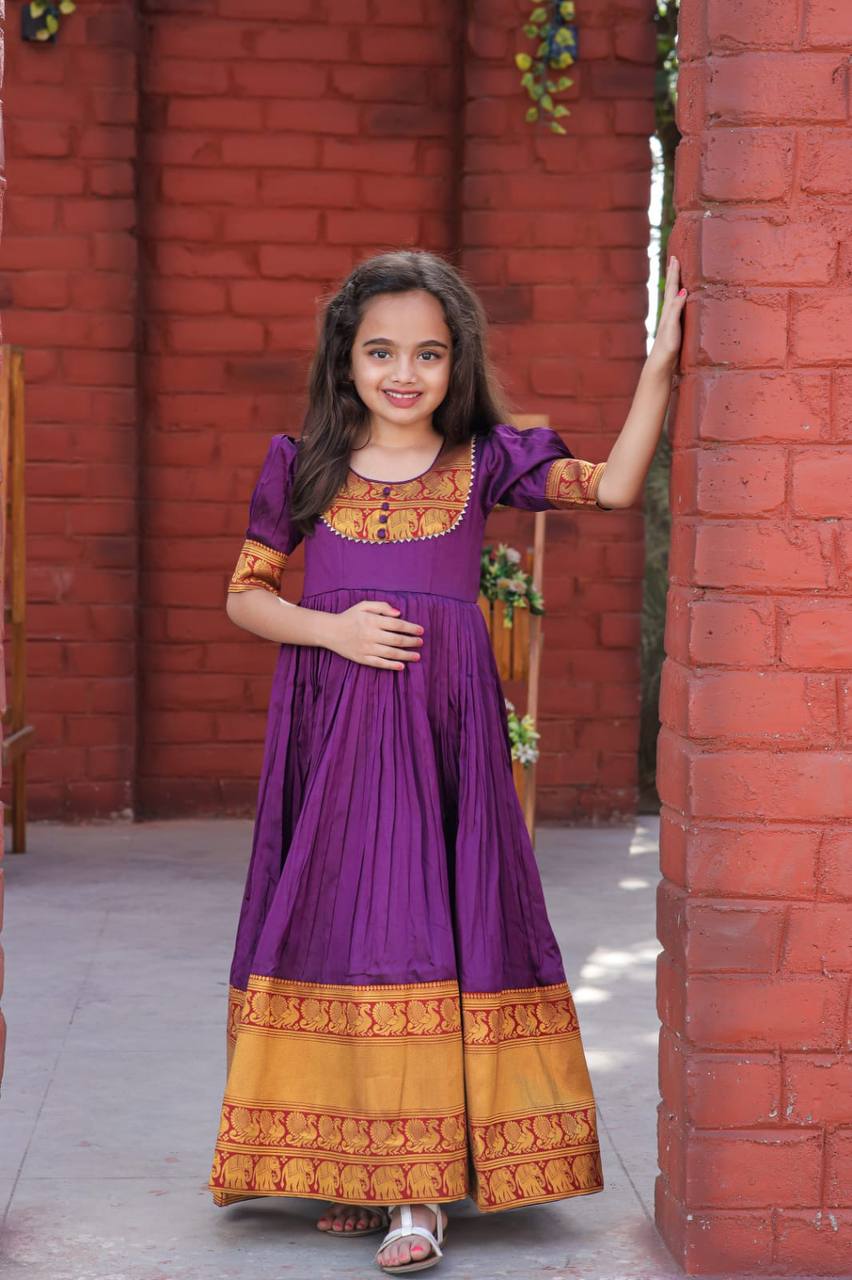 Mother-Daughter Purple Color Beautiful Work Gown