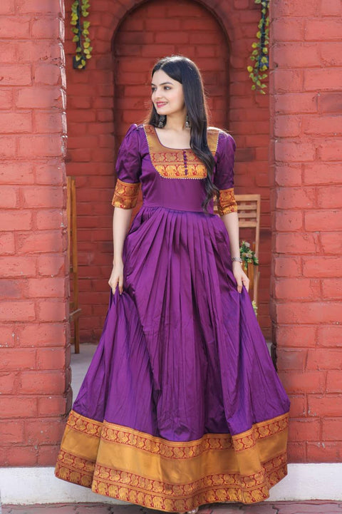 Fancy Round Neck Purple Color Long Gown Main image