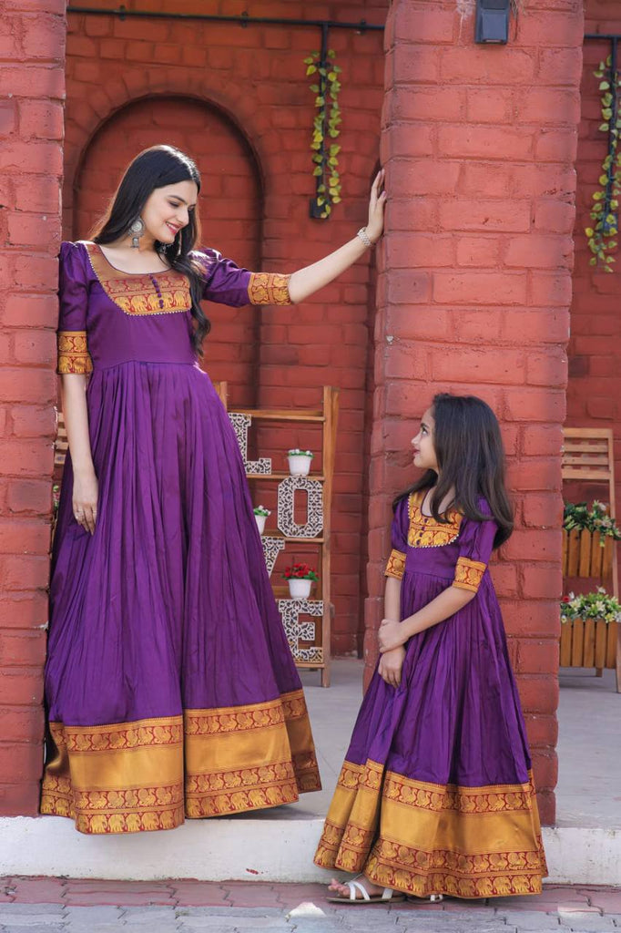 Mother-Daughter Purple Color Beautiful Work Gown