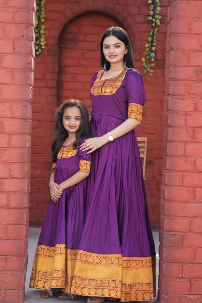Mother-Daughter Purple Color Beautiful Work Gown