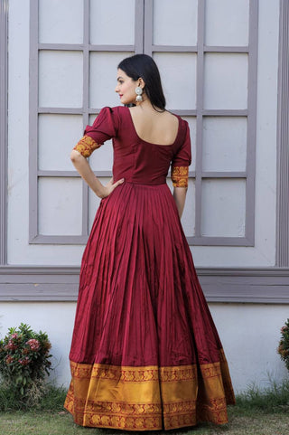Mother-Daughter Maroon Color Beautiful Work Gown