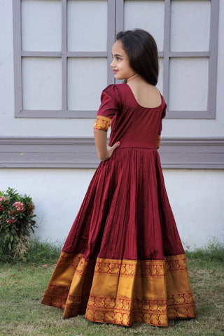 Mother-Daughter Maroon Color Beautiful Work Gown