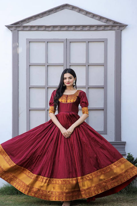 Fancy Round Neck Maroon Color Long Gown Main image