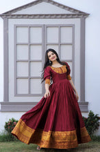 Load image into Gallery viewer, Fancy Round Neck Maroon Color Long Gown