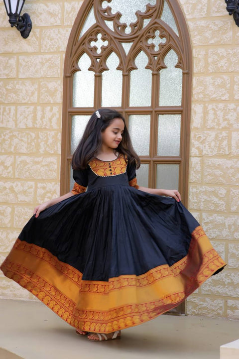 Fairy Look Jacquard Work Black Color Gown For Girls Main image