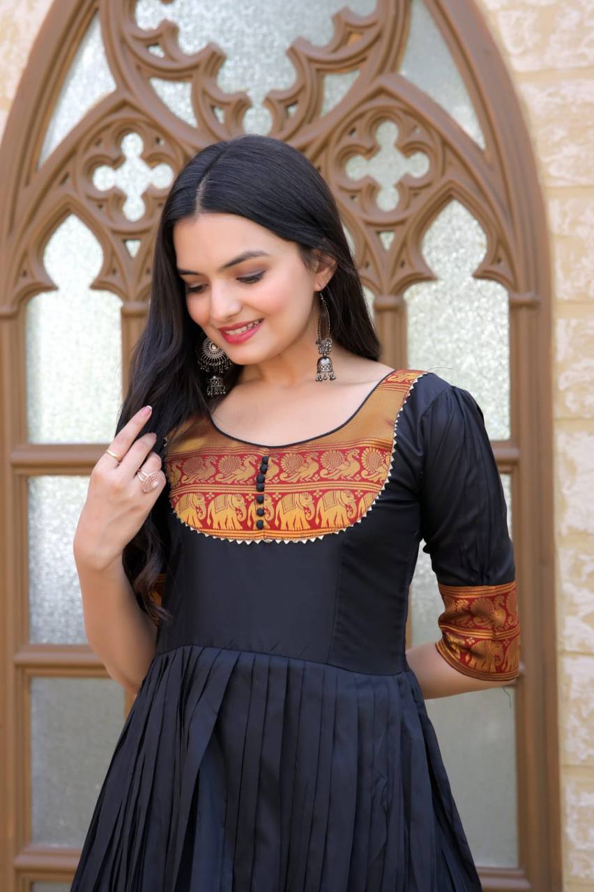 Mother-Daughter Black Color Beautiful Work Gown