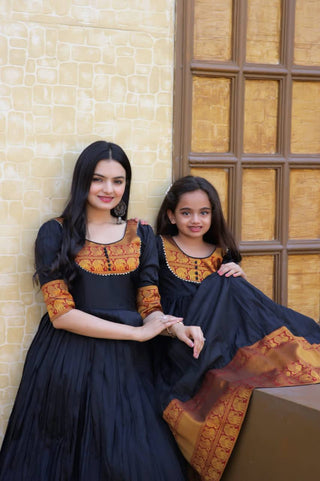 Mother-Daughter Black Color Beautiful Work Gown