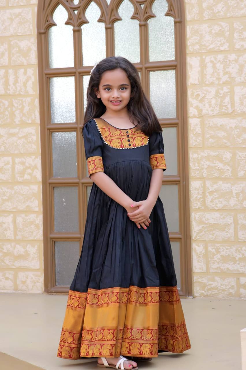 Mother-Daughter Black Color Beautiful Work Gown