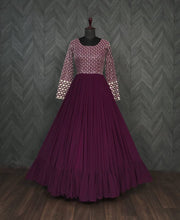 Load image into Gallery viewer, Party Wear Multi Sequins Work Wine Color Gown