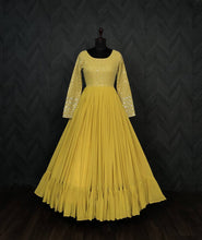 Load image into Gallery viewer, Fantastic Multi Sequins Work Yellow Color Gown