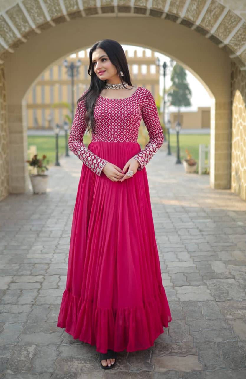 Fantastic Multi Sequins Work Pink Color Gown Main image