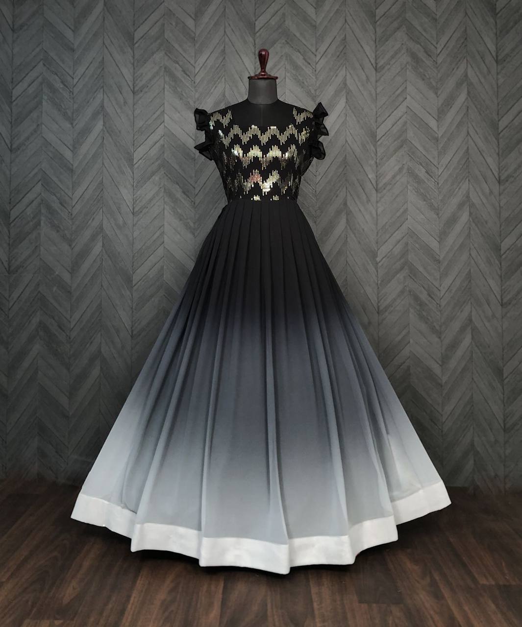 Digital Print Black Color Sequence Work Gown