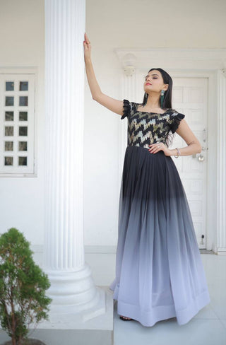 Digital Print Black Color Sequence Work Gown