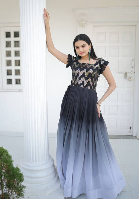 Digital Print Black Color Sequence Work Gown Main image
