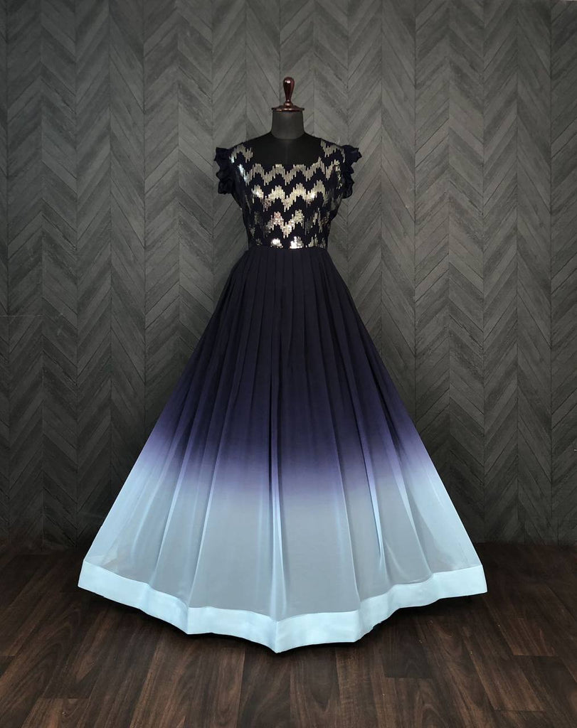 Digital Print Blue Color Sequence Work Gown