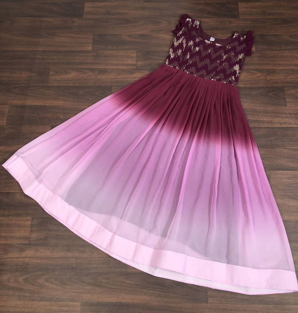 Digital Print Wine Color Sequence Work Gown