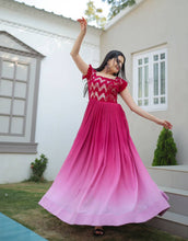Load image into Gallery viewer, Digital Print Pink Color Sequence Work Gown