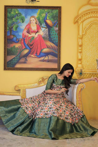 Festive Wear Printed Green Color Gown