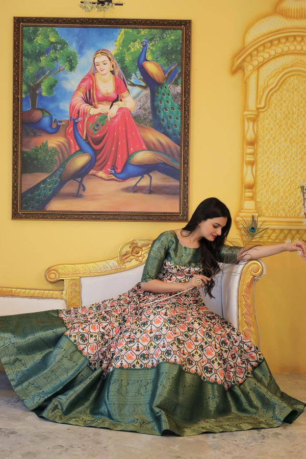Festive Wear Printed Green Color Gown