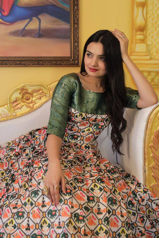 Festive Wear Printed Green Color Gown