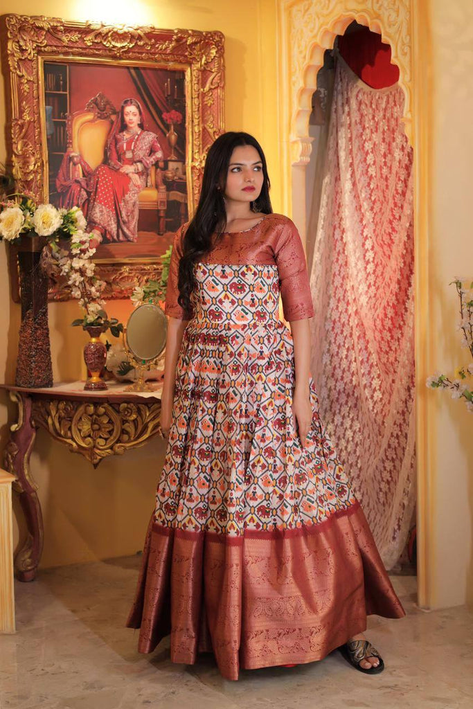 Art Silk Fabric Maroon Indian Long Gown