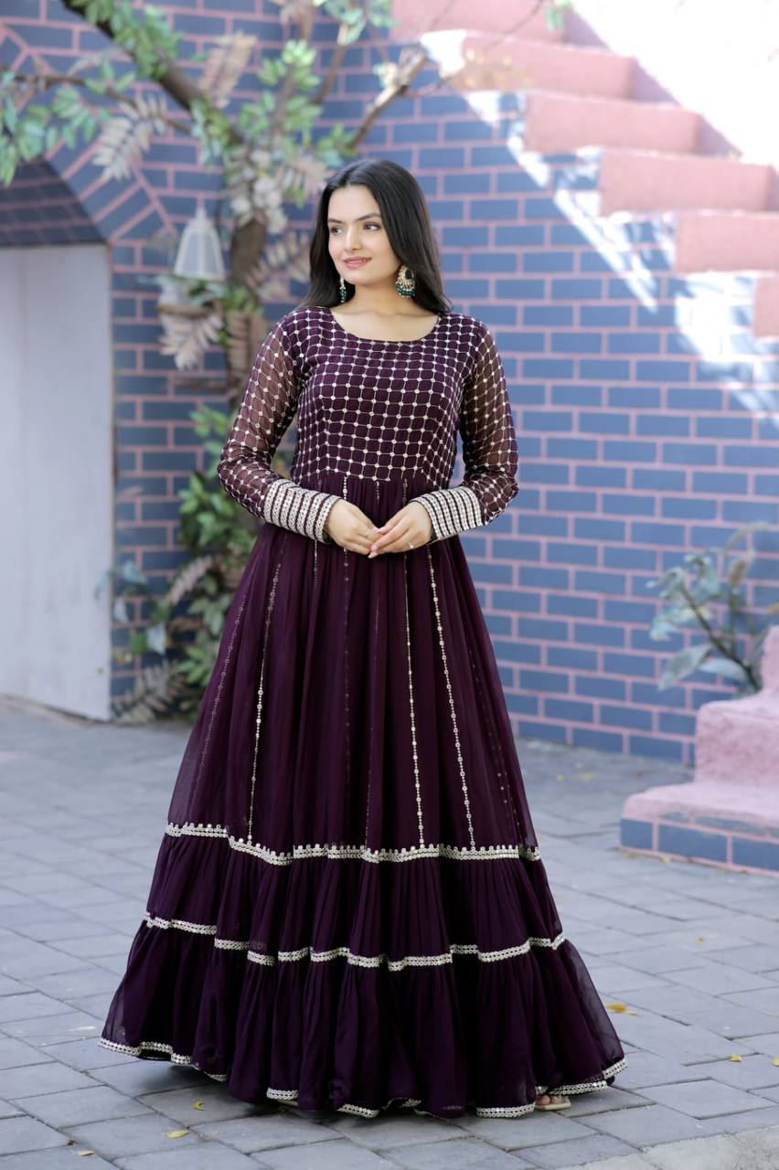 Parallel Line Design Wine Color Latest Gown Main image