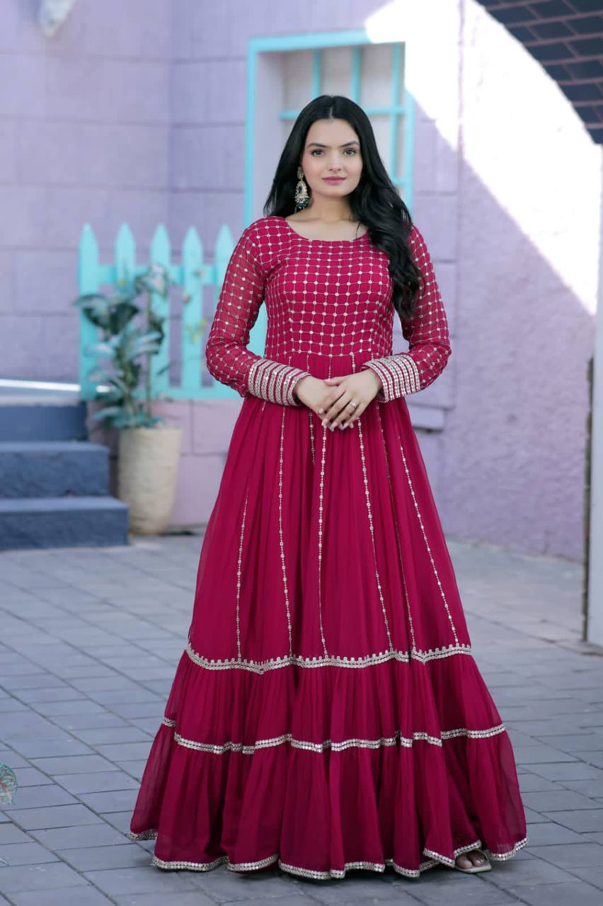 Parallel Line Design Pink Color Latest Gown Main image