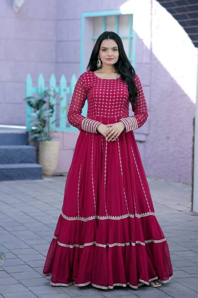 Parallel Line Design Pink Color Latest Gown - Clothsvilla