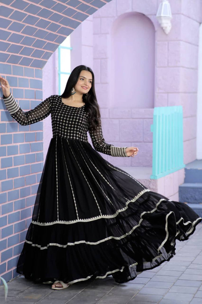 Parallel Line Design Black Color Latest Gown