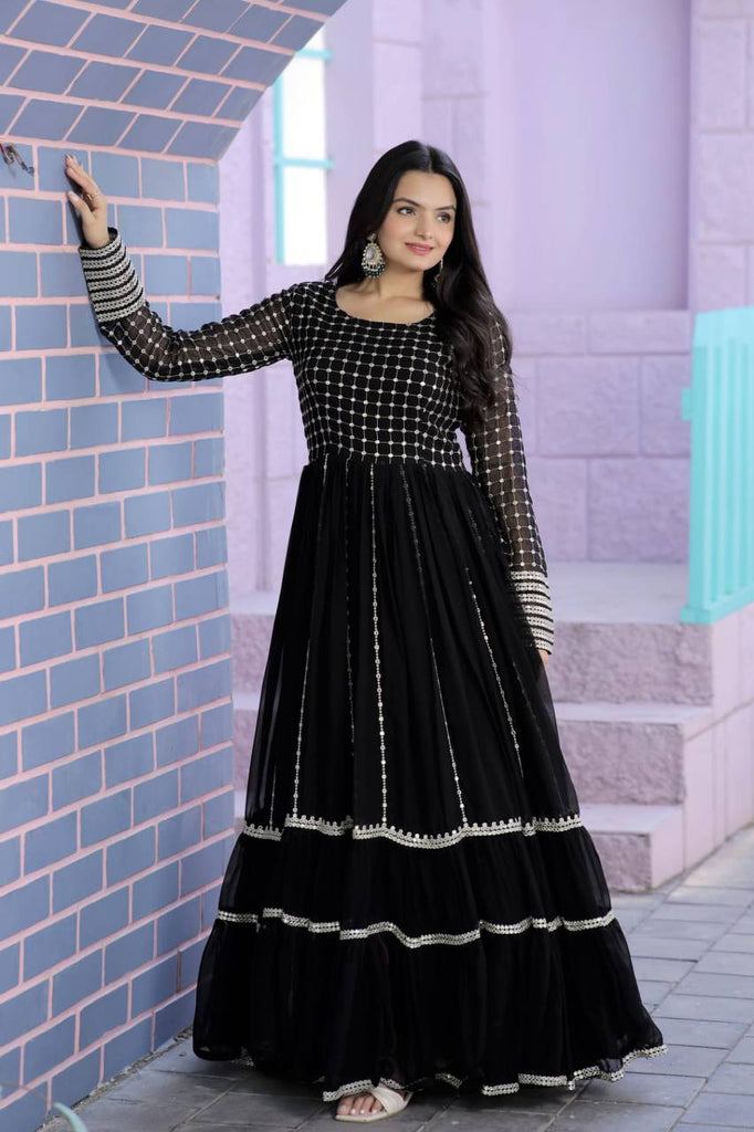 Black Faux Blooming Gown with Dupatta Featuring Attractive E