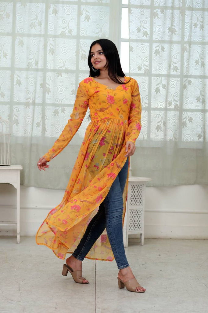 Buy Yellow Printed Festival Designer Kurti Online : Italy -