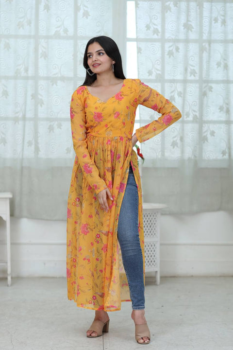 Casual Wear Digital Print Yellow Color Kurti Clothsvilla Main image