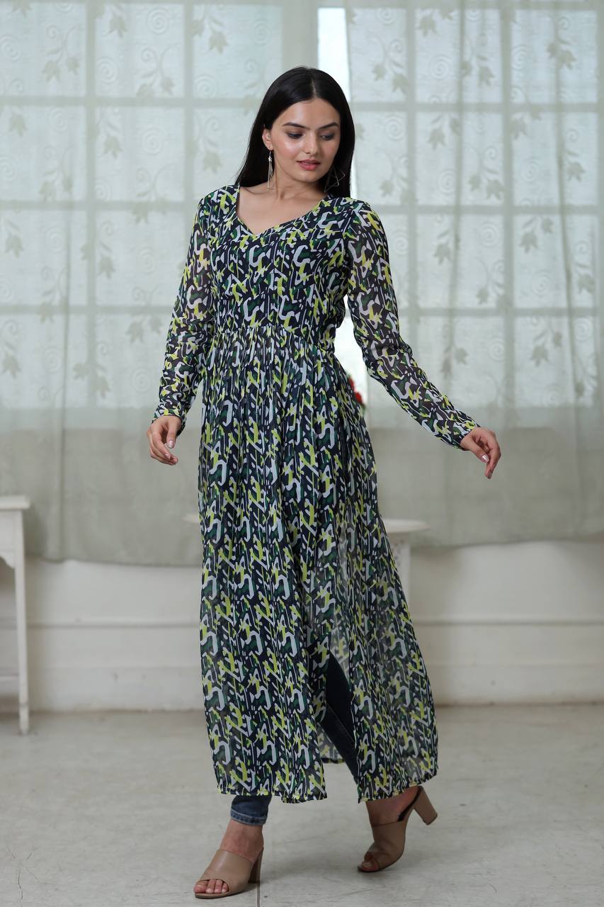 Casual Wear Digital Print Green Color Kurti Clothsvilla