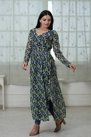 Casual Wear Digital Print Green Color Kurti Clothsvilla