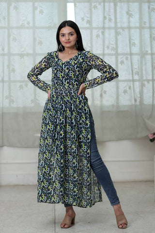 Casual Wear Digital Print Green Color Kurti Clothsvilla