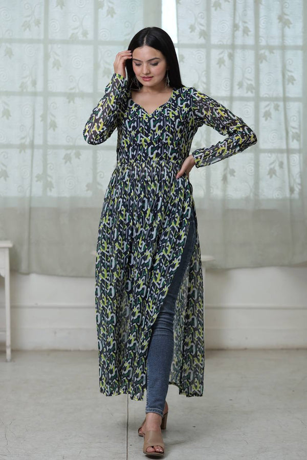 Casual Wear Digital Print Green Color Kurti Clothsvilla