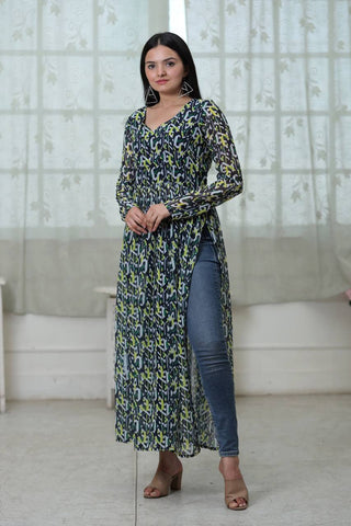 Casual Wear Digital Print Green Color Kurti Clothsvilla