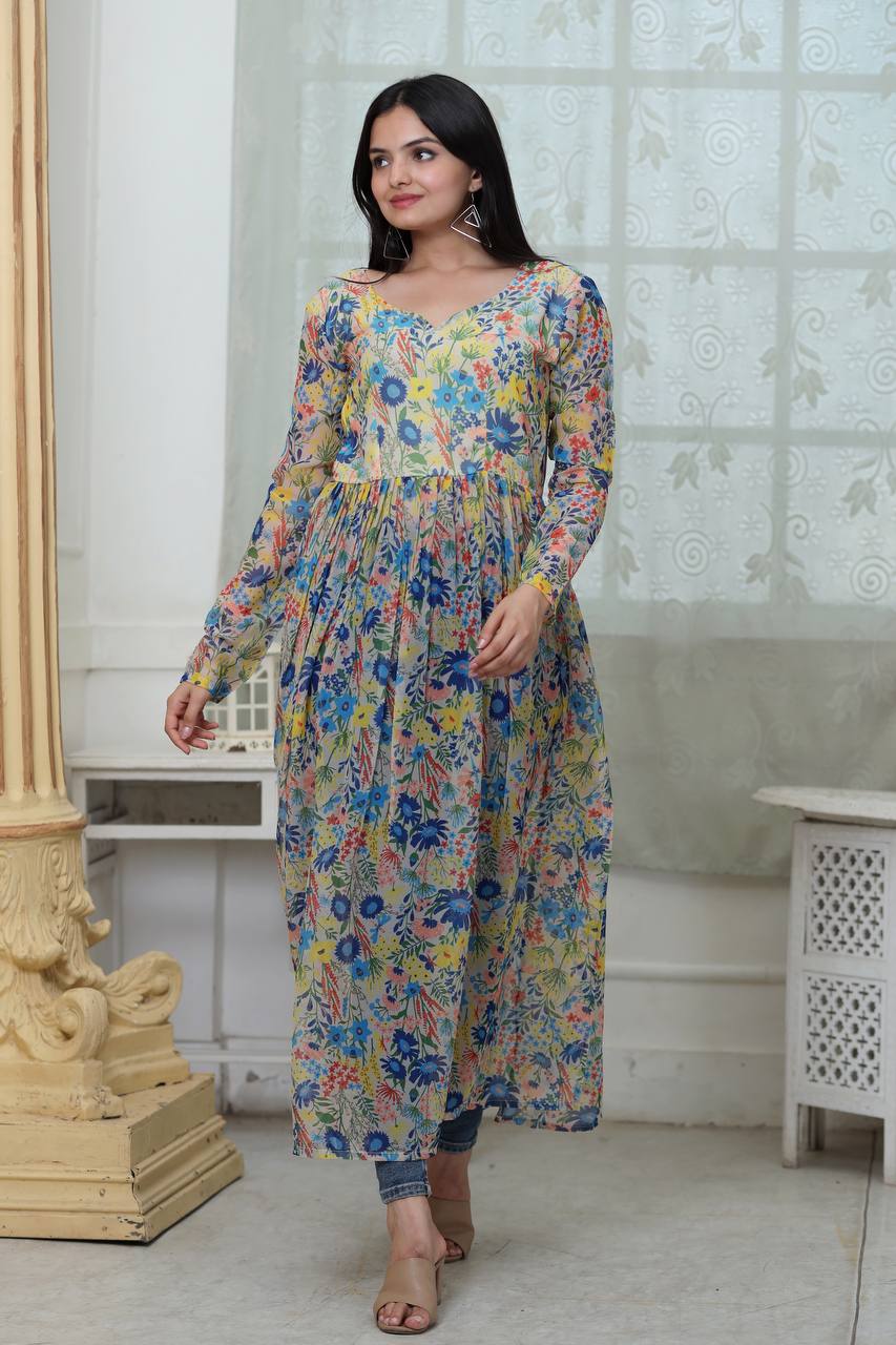 Casual Wear Digital Print White Color Kurti Clothsvilla