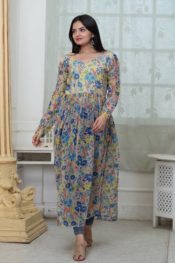 Casual Wear Digital Print White Color Kurti Clothsvilla