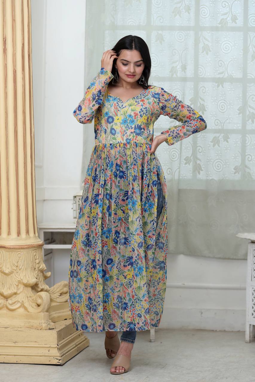 Casual Wear Digital Print White Color Kurti Clothsvilla