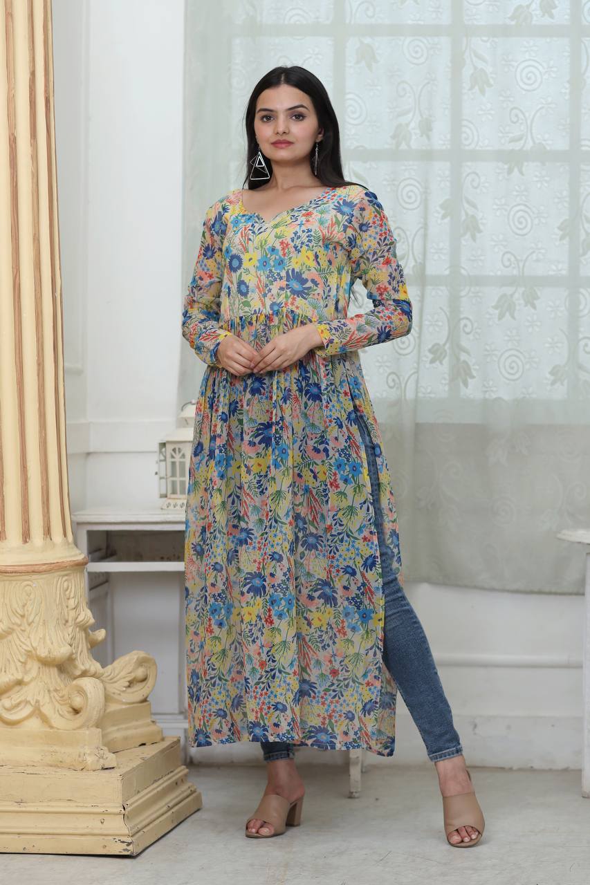 Casual Wear Digital Print White Color Kurti Clothsvilla