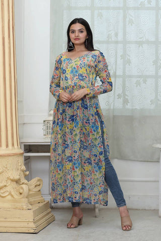 Casual Wear Digital Print White Color Kurti Clothsvilla