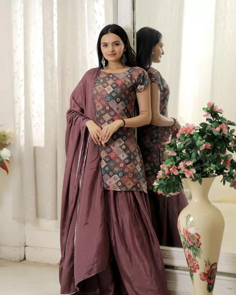 Wedding Wear Embroidered Work Dusty Pink Sharara Suit Main image