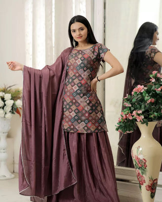 Wedding Wear Embroidered Work Dusty Pink Sharara Suit