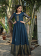 Load image into Gallery viewer, Attractive Chiffon Golden Zari Patta Navy Blue Color Gown