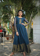 Load image into Gallery viewer, Attractive Chiffon Golden Zari Patta Navy Blue Color Gown