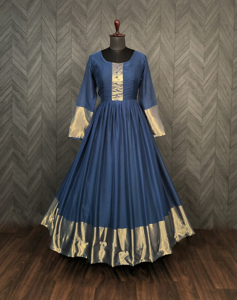 princess polly baby blue dress Attractive Chiffon Golden Zari Patta Navy Blue Color Gown - princess polly baby blue dress Attractive Chiffon Golden Zari Patta Navy Blue Color Gown -