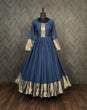 Load image into Gallery viewer, Attractive Chiffon Golden Zari Patta Navy Blue Color Gown