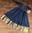 Load image into Gallery viewer, Attractive Chiffon Golden Zari Patta Navy Blue Color Gown