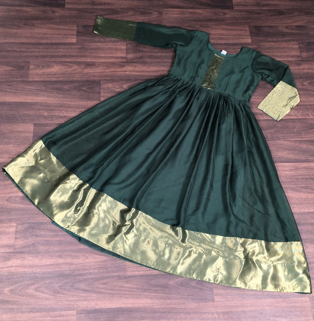 Attractive Chiffon Golden Zari Patta Green Color Gown
